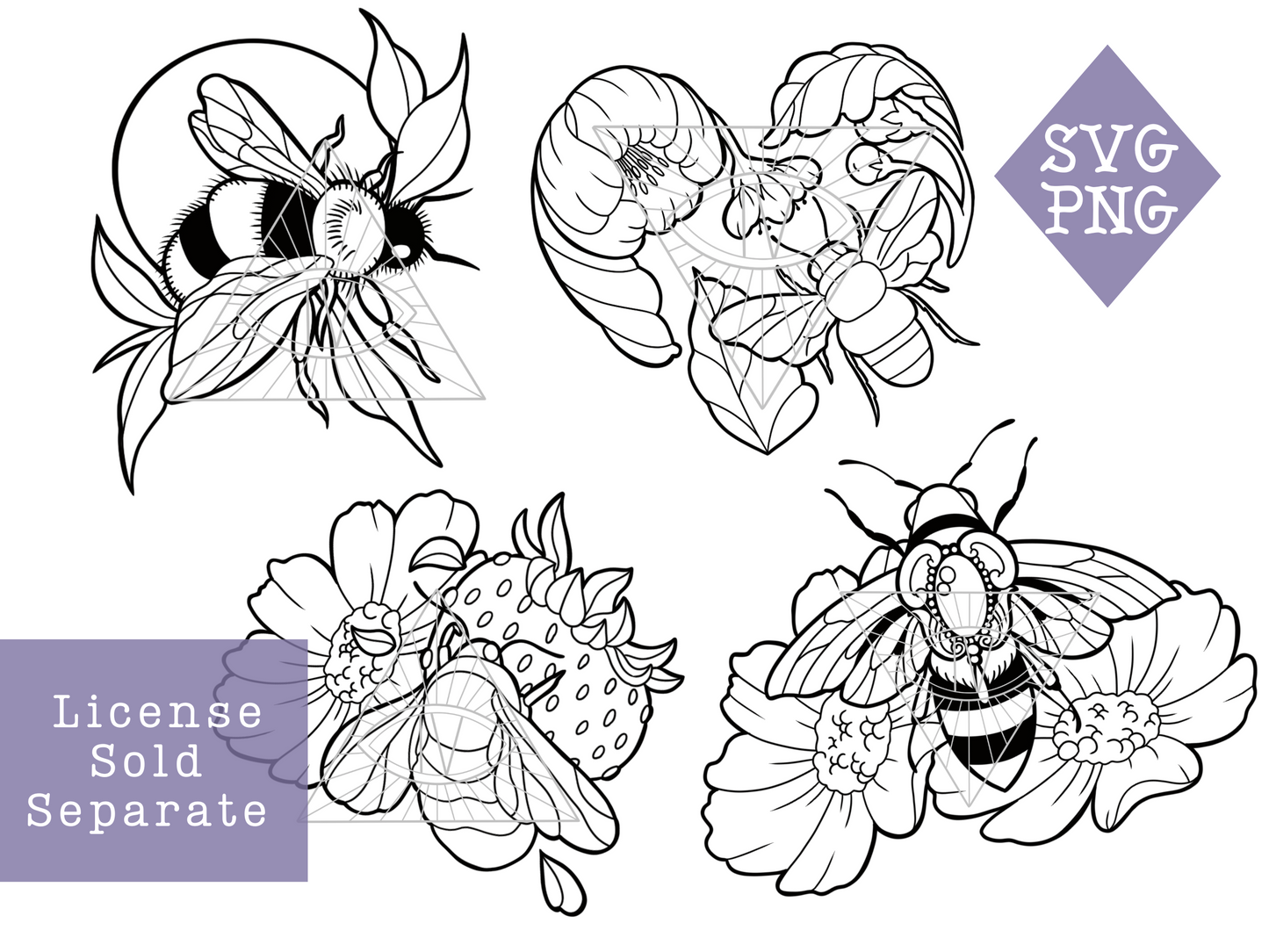 Bee & Daisy Wildflower Outline Designs