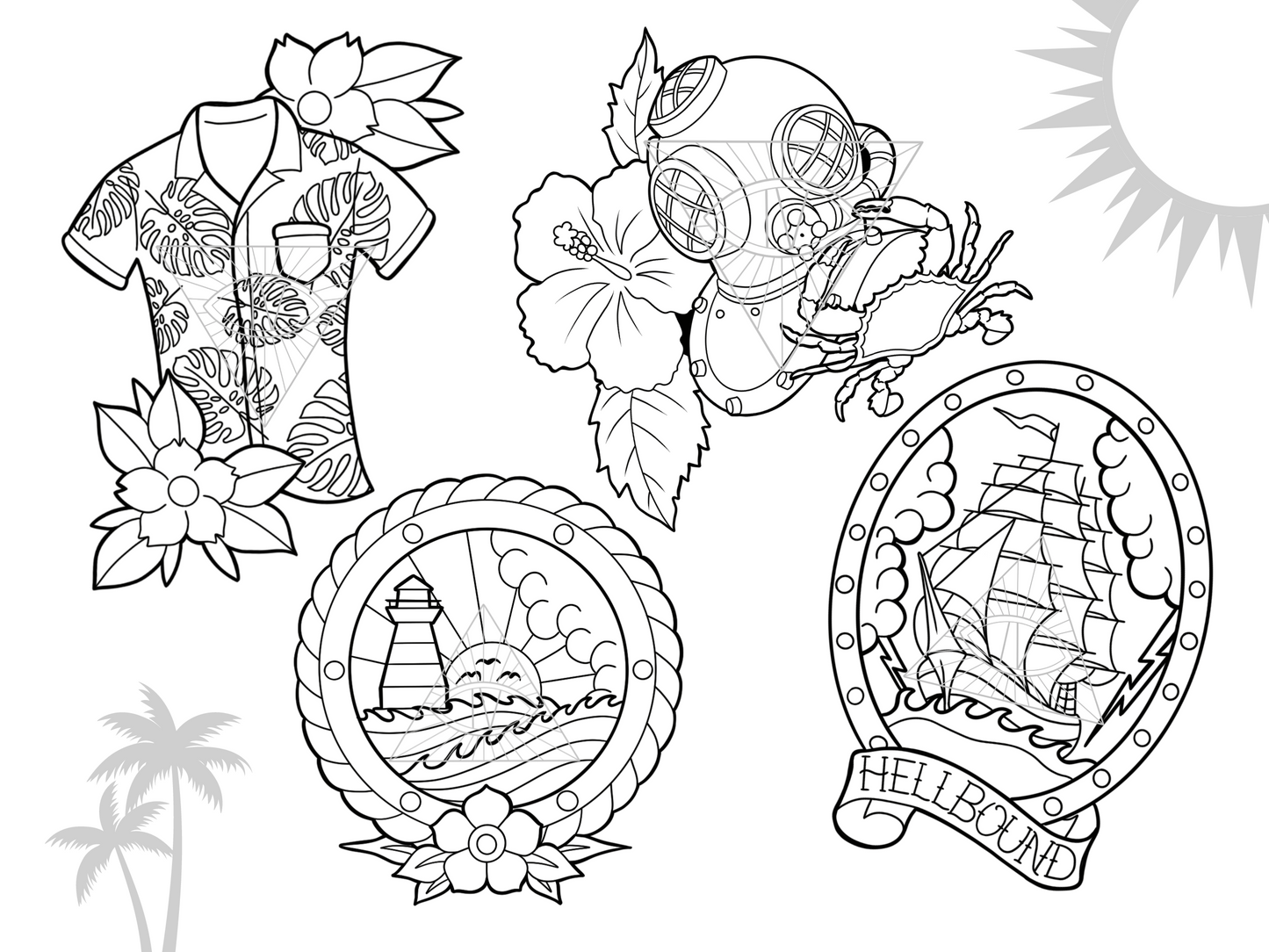 Beach Ocean Tattoo SVG PNG Designs