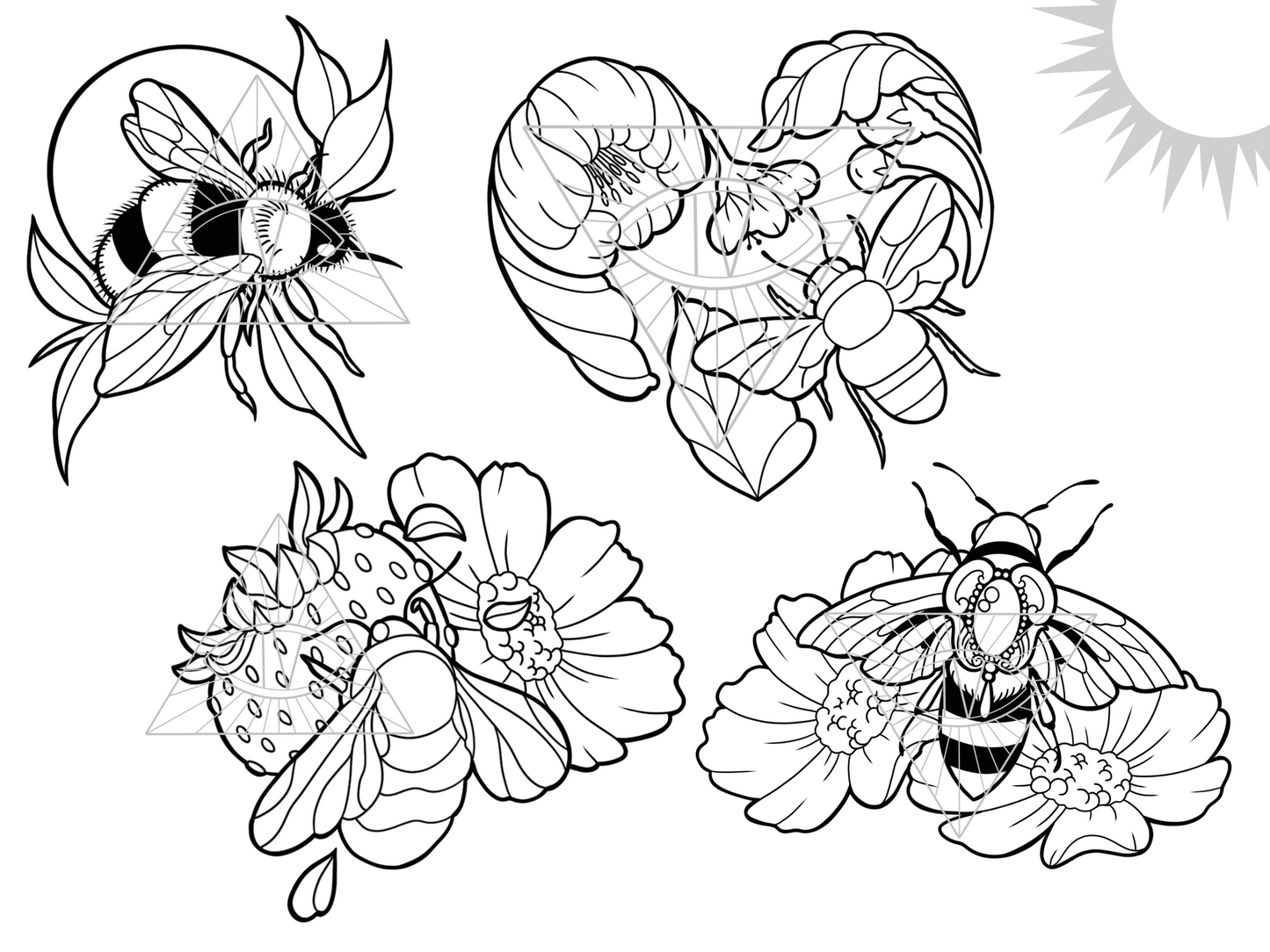 Bee & Daisy Wildflower Outline Designs