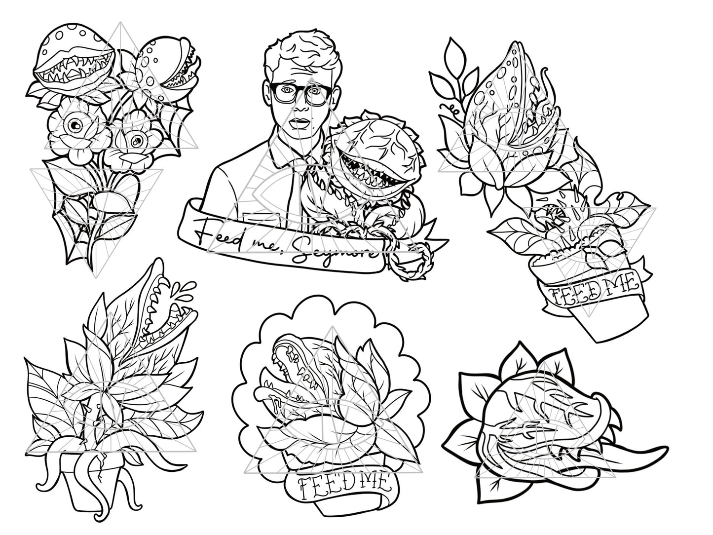 Tattoo Horror SVG PNG Exotic Plants Bundle for Shirts, Printable Stickers, & Coloring Sheets