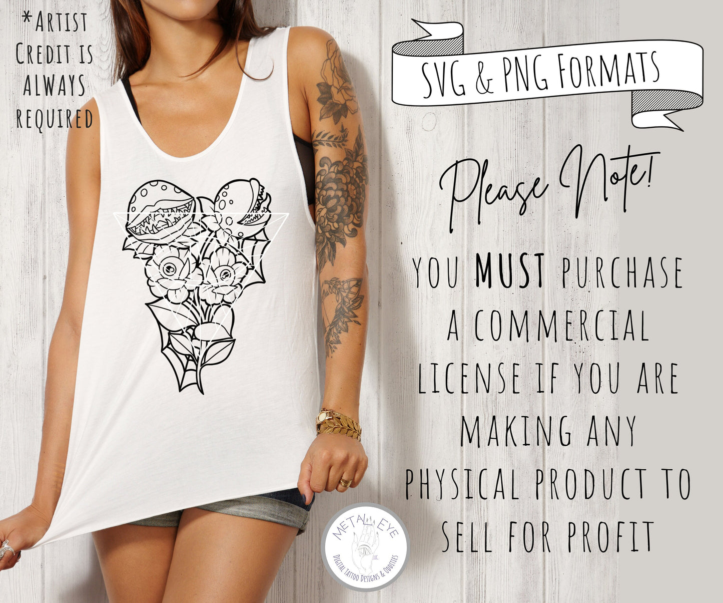 Tattoo Horror SVG PNG Exotic Plants Bundle for Shirts, Printable Stickers, & Coloring Sheets