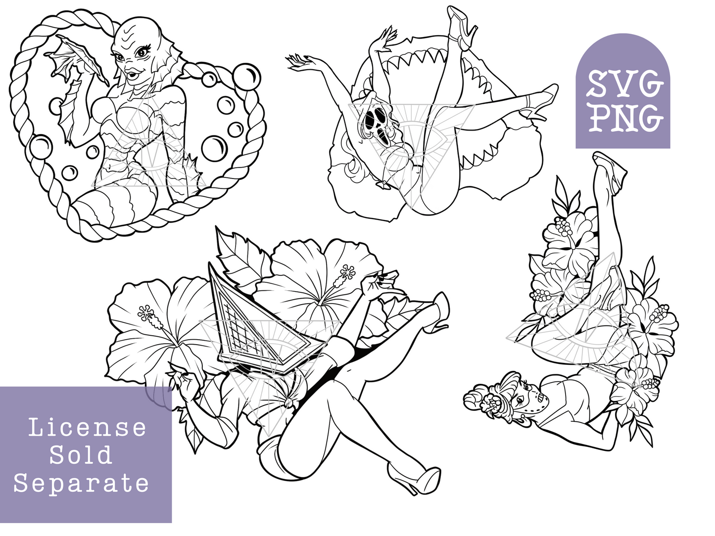 Classic Horror Pin-Up Queens SVG PNG Bundle