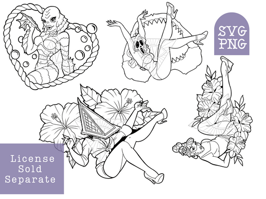 Classic Horror Pin-Up Queens SVG PNG Bundle