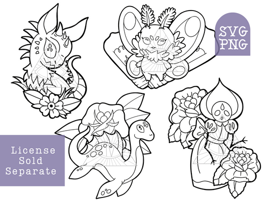 Cryptids Mythical Creatures Cottage Core SVG Bundle: Nessie, Flatwoods Monster, Mothman, & Chupacabra