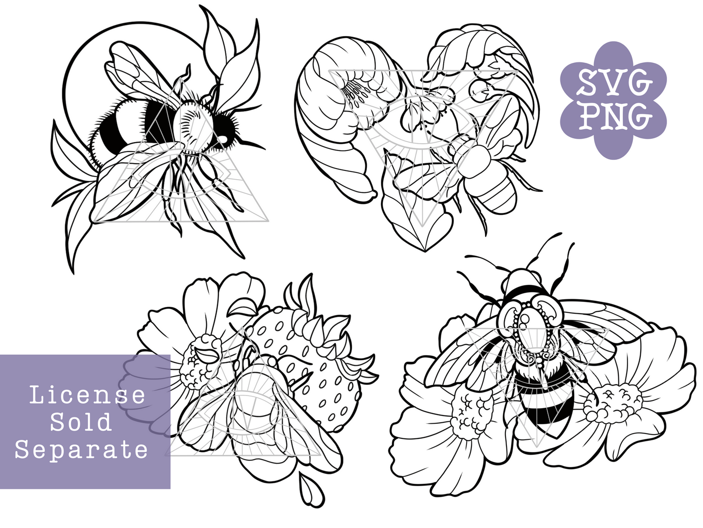 Bee & Daisy Wildflower Outline Designs