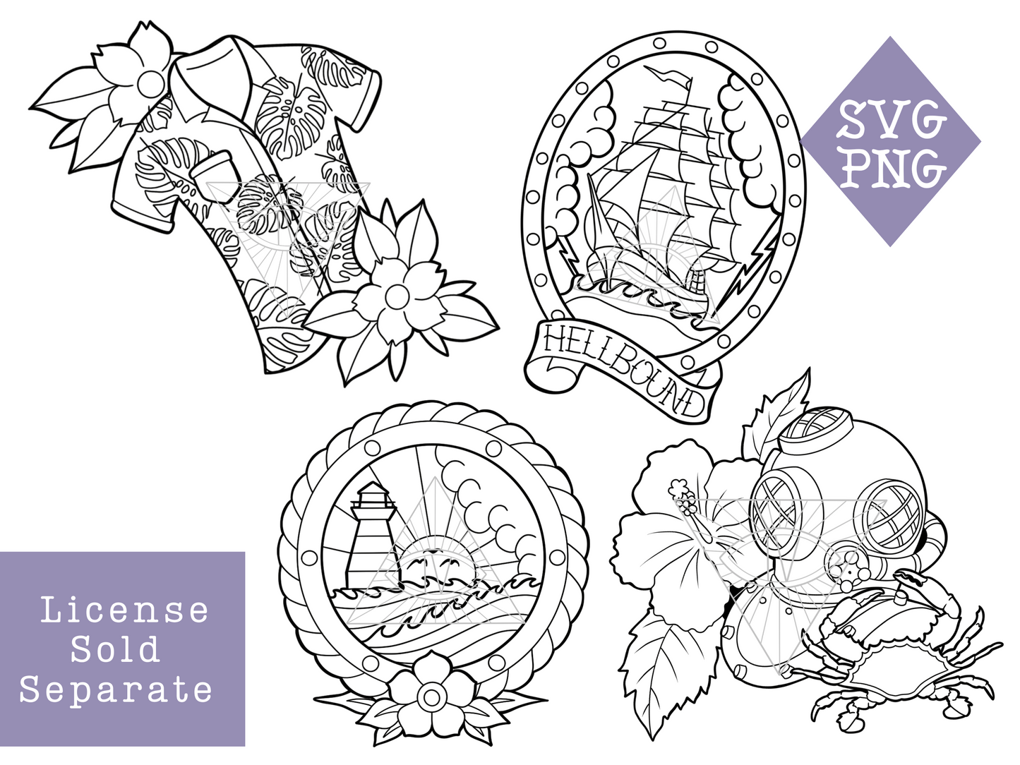 Beach Ocean Tattoo SVG PNG Designs