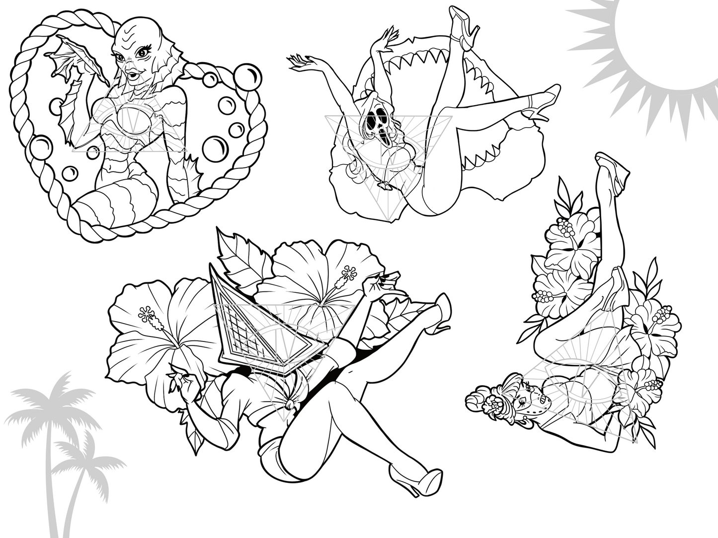 Classic Horror Pin-Up Queens SVG PNG Bundle