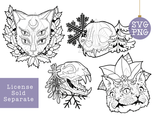 Cat Skull SVG Goth Christmas Yule Files Bundle