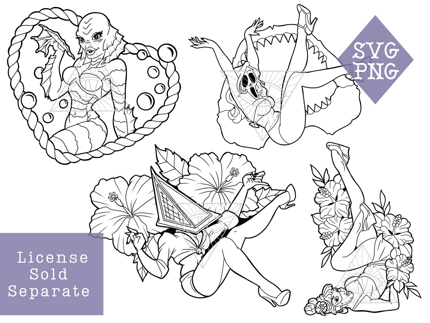 Classic Horror Pin-Up Queens SVG PNG Bundle