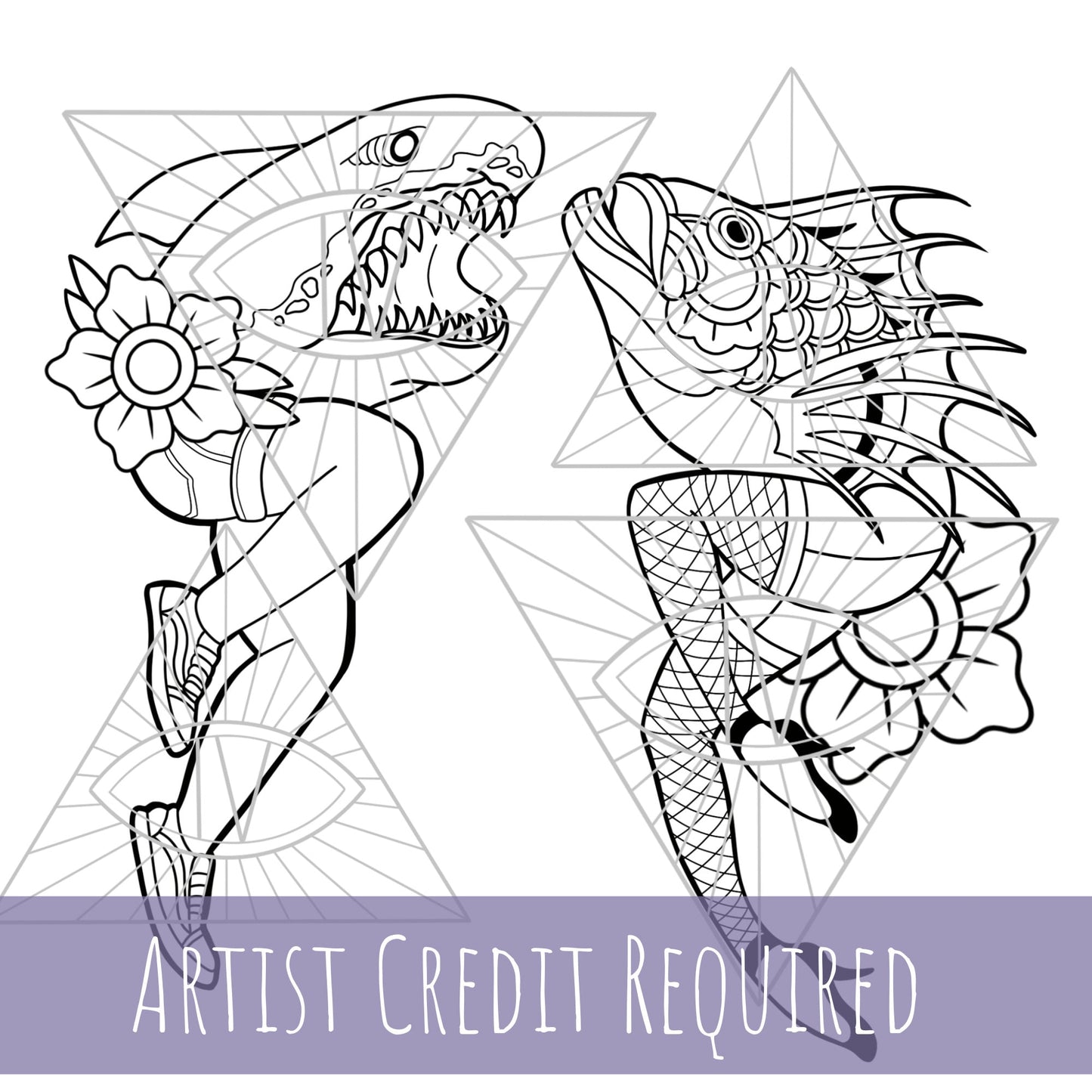 Goth SVG Bundle: Reverse Mermaid & Merman Traditional Tattoo Designs