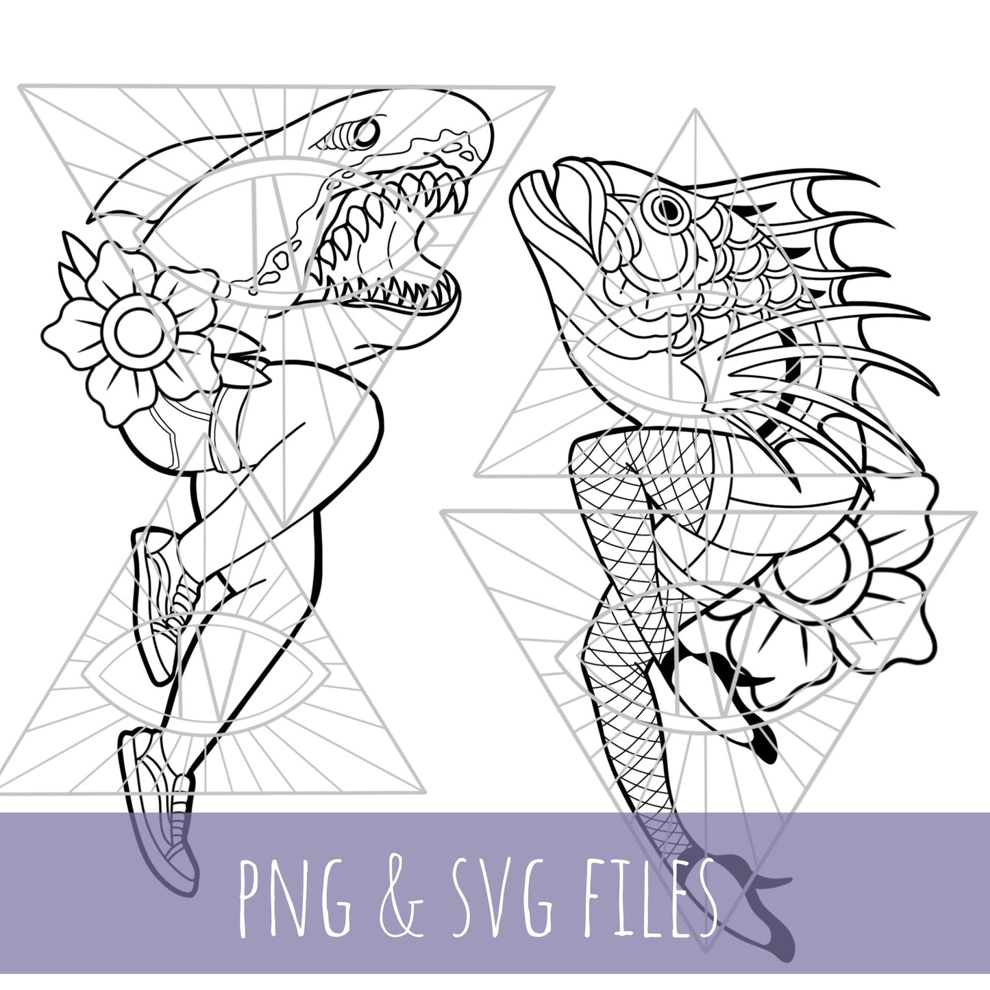 Goth SVG Bundle: Reverse Mermaid & Merman Traditional Tattoo Designs