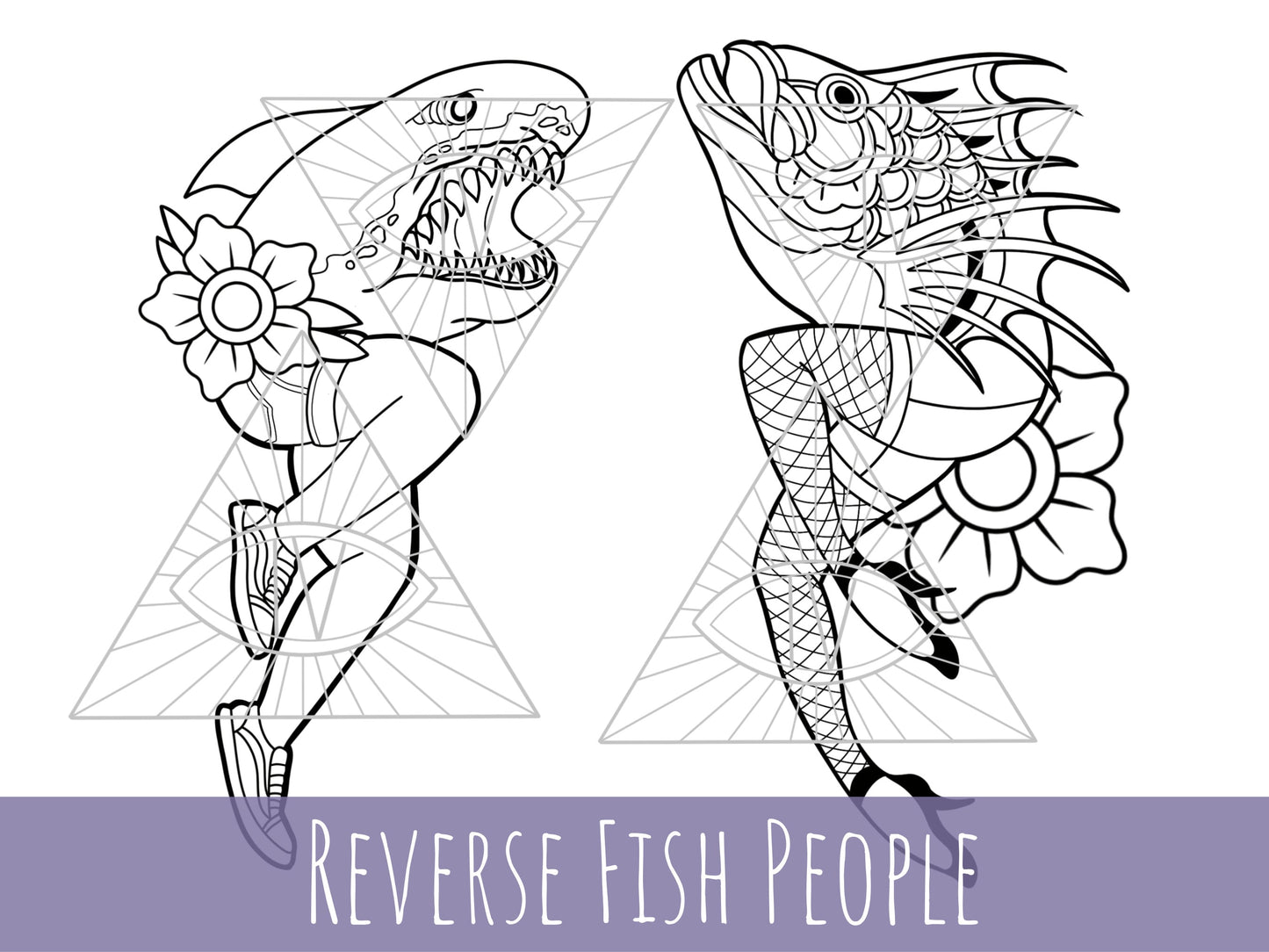 Goth SVG Bundle: Reverse Mermaid & Merman Traditional Tattoo Designs