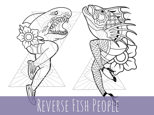 Goth SVG Bundle: Reverse Mermaid & Merman Traditional Tattoo Designs