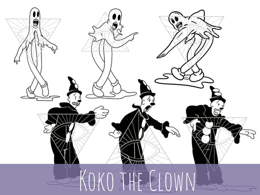 Koko the Clown: Halloween Ghost Classic Cartoons SVG PNG Bundle Files for Cricut Projects
