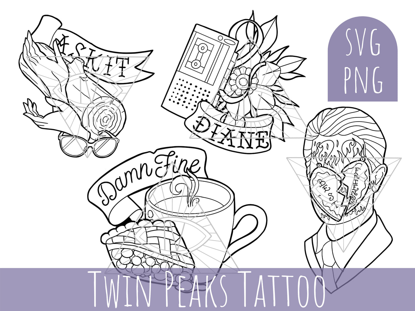 Twin Peaks SVG PNG Bundle Sublimation Clip Art Files: Dale Cooper Damn Fine & Log Lady Digital