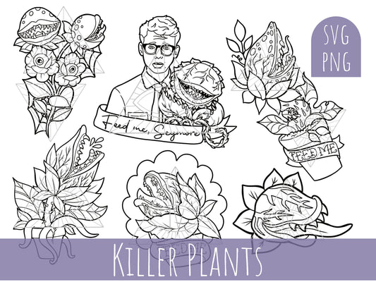 Tattoo Horror SVG PNG Exotic Plants Bundle  for Shirts, Printable Stickers, & Coloring Sheets